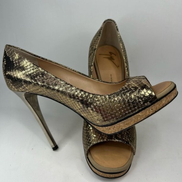 GIUSEPPE‎ ZANOTTI DESIGN Made in Italy 🇮🇹 GENUINE LEATHER Snakeskin Heels 38.5 - Picture 1 of 16